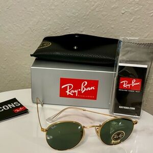 New Ray-Ban ROUND METAL 0RB3447 Unisex Sunglasses - Gold with G-15 Green Lenses